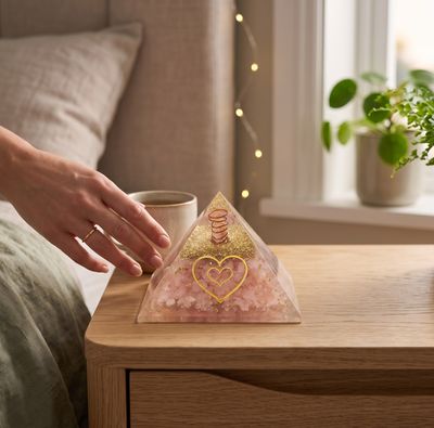 ORGONITE PIRAMIDE QUARZO ROSA CON CUORE