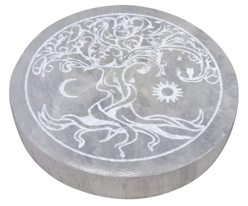 SELENITE DISCO INCISO ALBERO DELLA VITA SOLE LUNA SELENITE DISCO INCISO ALBERO DELLA VITA SOLE LUNA