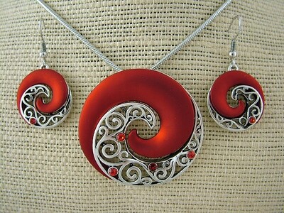 Red Koru Necklace/Earring Set