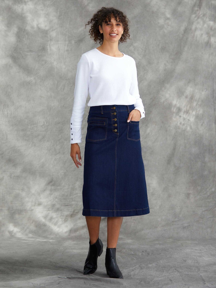 Topstitched Denim Skirt