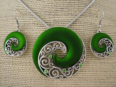 Green Koru Necklace & Earring Set Green Koru Necklace & Earring Set