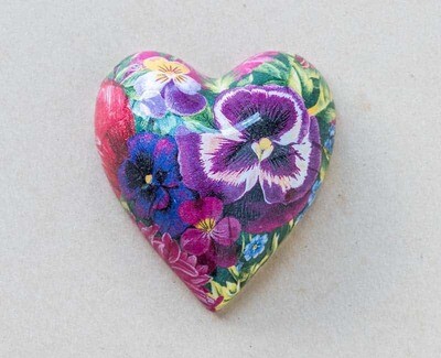 Small Pansies Ceramic Heart