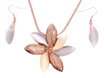 Rose Gold Flower Pendant/Earring Set