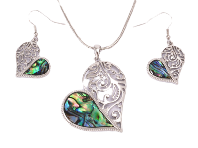 Paua Heart Necklace/Earring Set