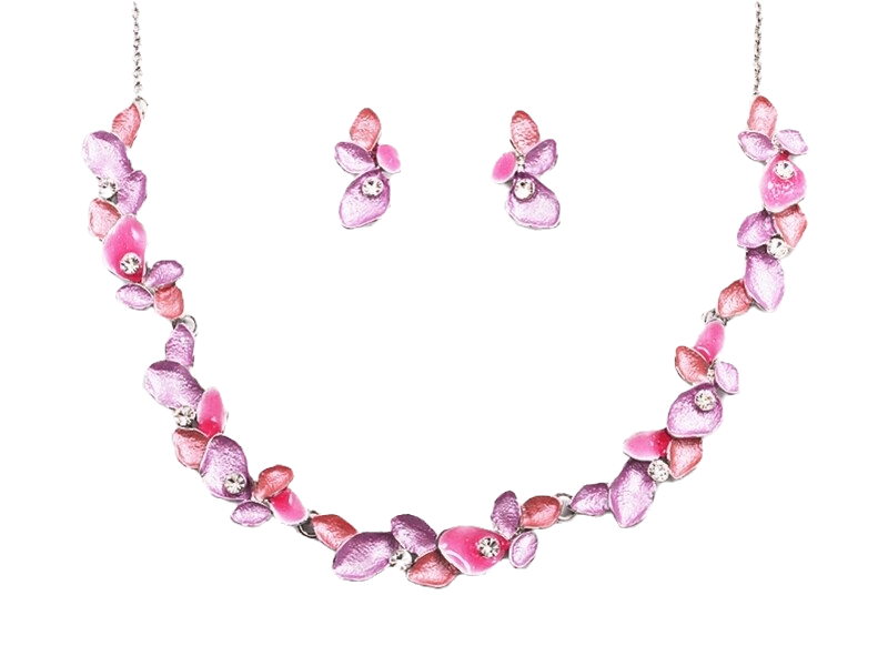 Pink Leaves Necklace/Earring Set