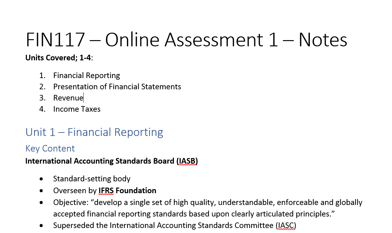 CA ANZ Financial Accounting &amp; Reporting Notes