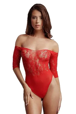 Red Crotchless Rhinestone Teddy
