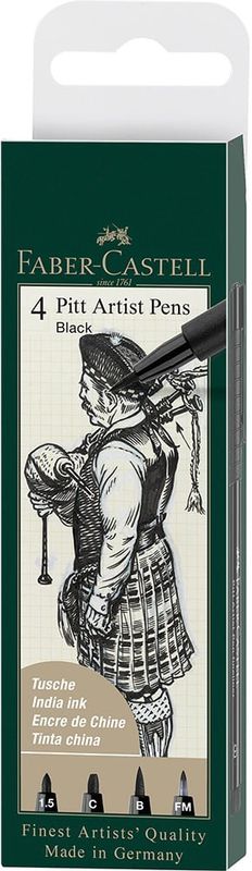 Faber Castell Pitt Artist Black Pen Set of 4