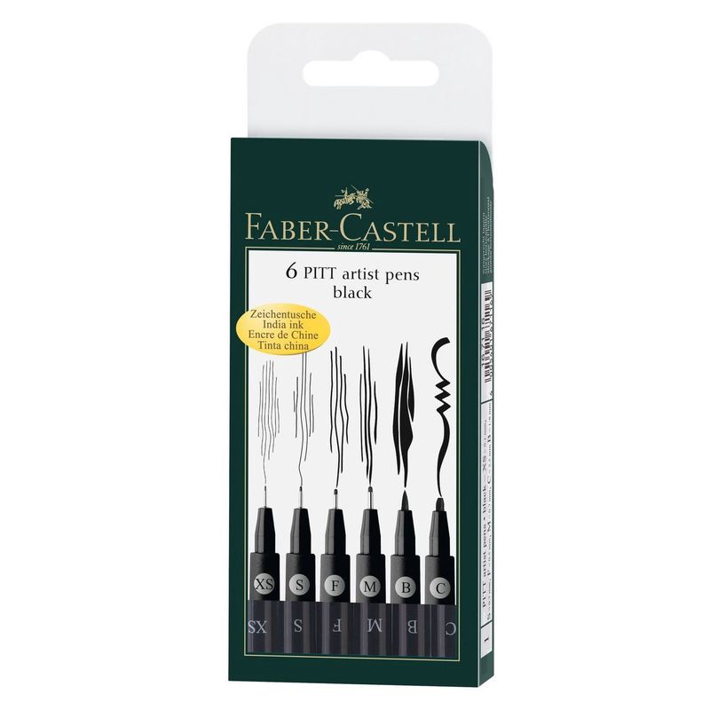 Faber Castell Pitt Artist Black Pen Set of 6