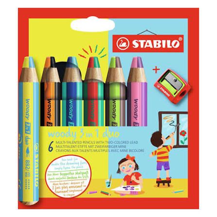 STABILO woody 3 in 1 duo – Set of 6 with Sharpener