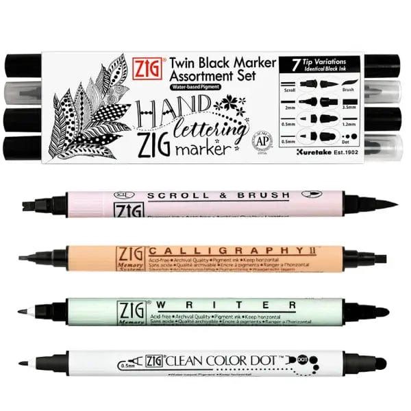 Zig Hand Lettering Twin Black Marker Set