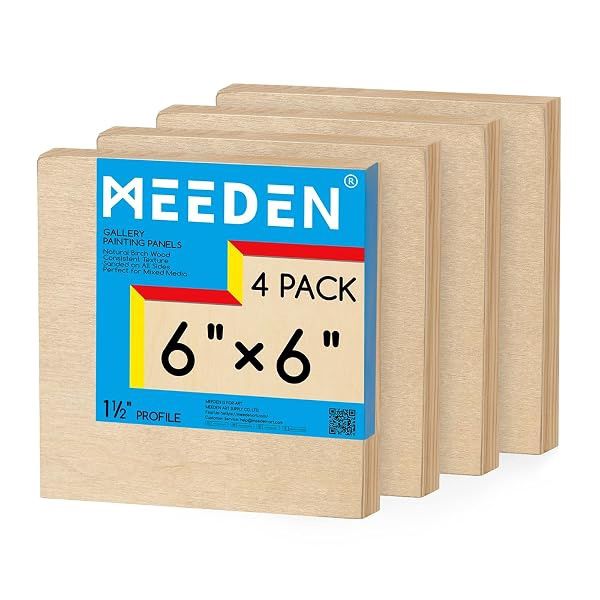 Meeden Gallery Wood Panel Pack 6 x 6 x 1 1/2 Inch 4 Pack