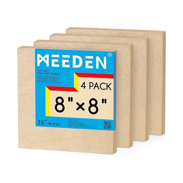 Meeden Gallery Wood Panel Pack 8 x 8 x 1 1/2 Inch 4 Pack