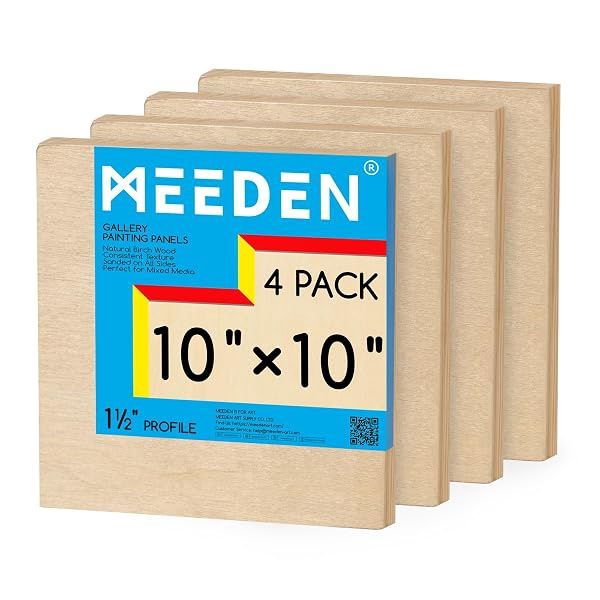Meeden Gallery Wood Panel Pack 10 x 10 x 1 1/2 Inch 4 Pack