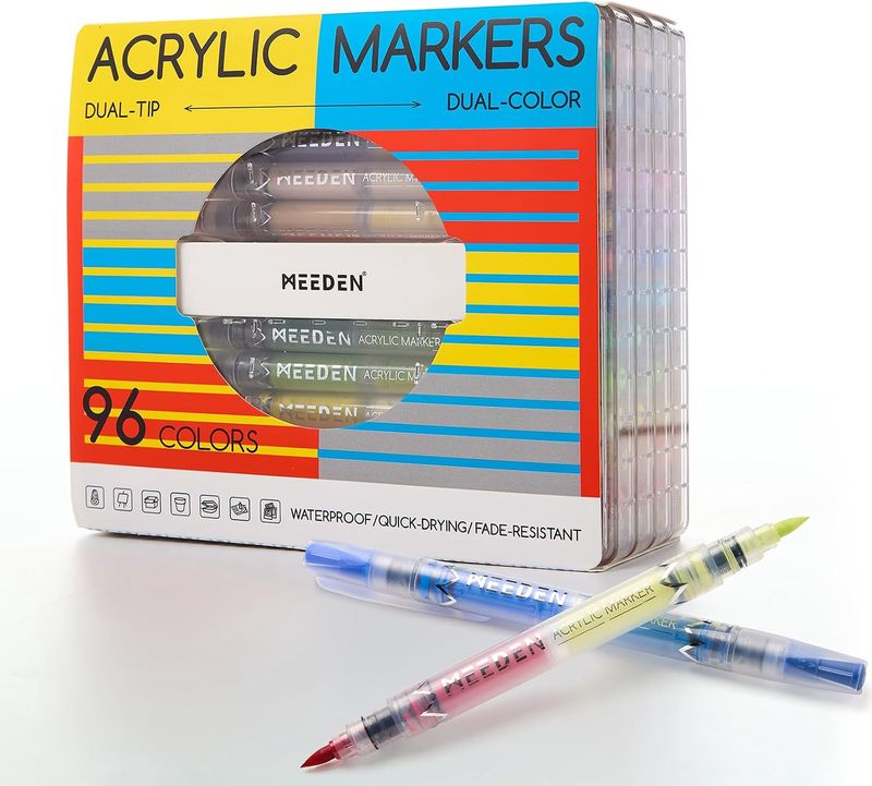 MEEDEN Acrylic Markers Dual Color Dual Brush Tip Set 96 Colors