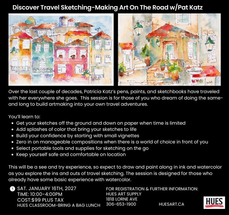 Jan 16 Discover Travel Sketching –  with Pat Katz