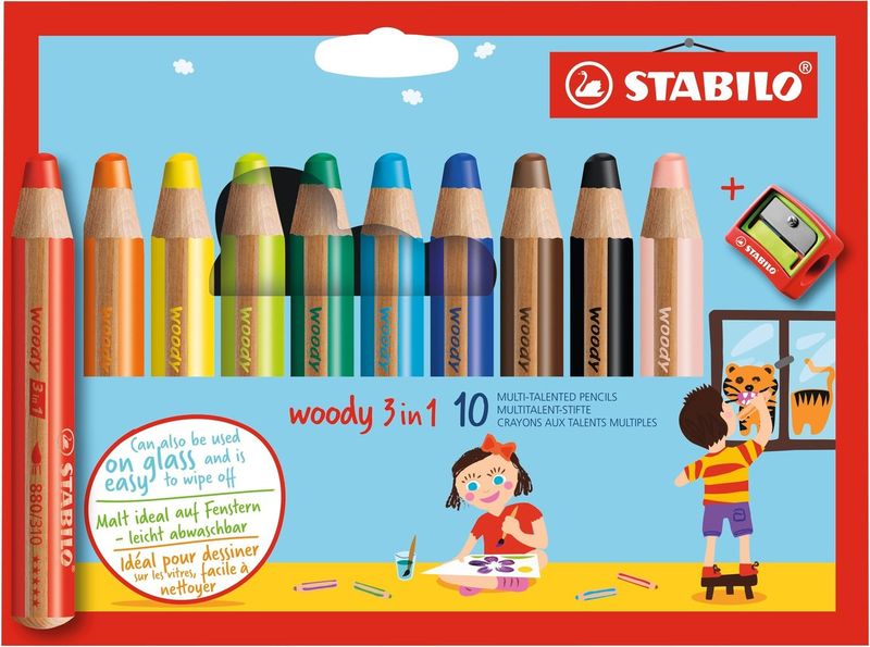 STABILO woody 3 in 1 – Set of 10 with Sharpener