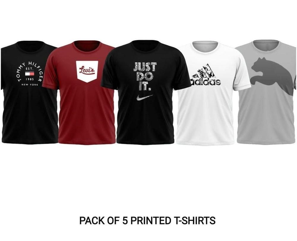 : Unisex Stitched Jersey Printed T-Shirts, Pack Of 5