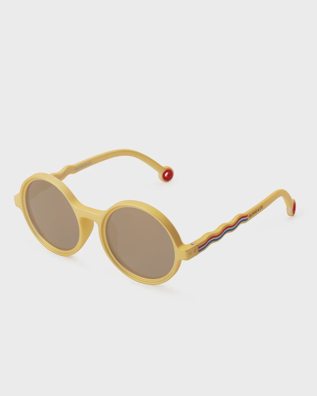 OLIVIO &amp; CO Junior Round Sunglasses, 顏色: Gilded Medallion with REVO Coating / Gold Lenses, Series: Olympia, Recommended Age: Ages 7–12