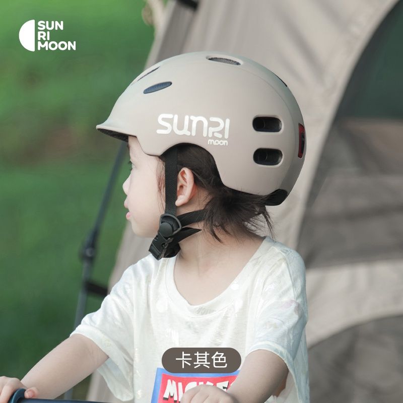 SUNRIMOON Kids Helmet Series CS-86, Size: 49cm-57cm, Verson: 附帶尾燈, Colour: 卡其色