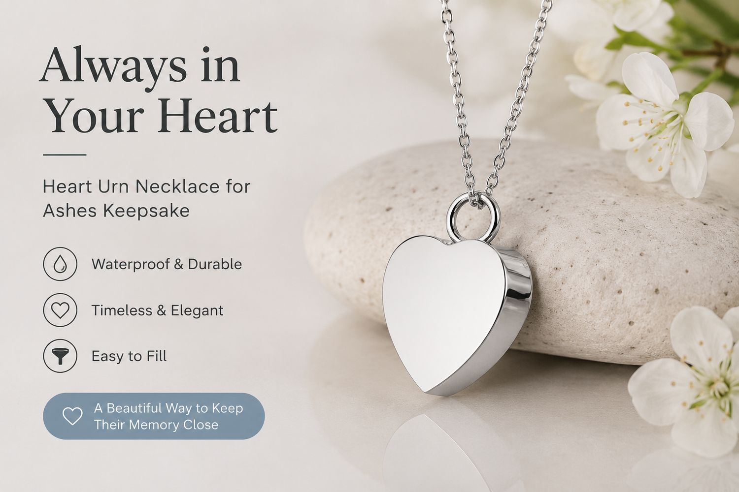 Heart shaped ashes pendant necklace