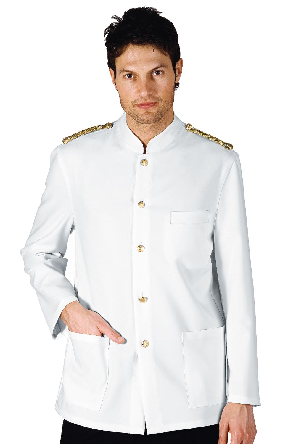 Giacca Coreana con Alamari, taglia: S, Colore: Bianco / 100% Poliestere / 220 gr