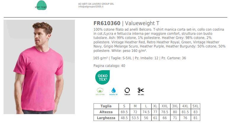 T-shirt Unisex Girocollo Manica Corta Fruit Of The Loom T-shirt Unisex Girocollo Manica Corta Fruit Of The Loom