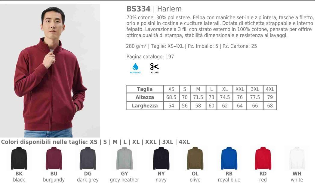 Felpa Harlem Unisex Zip Intera S/Cappuccio Black Spider