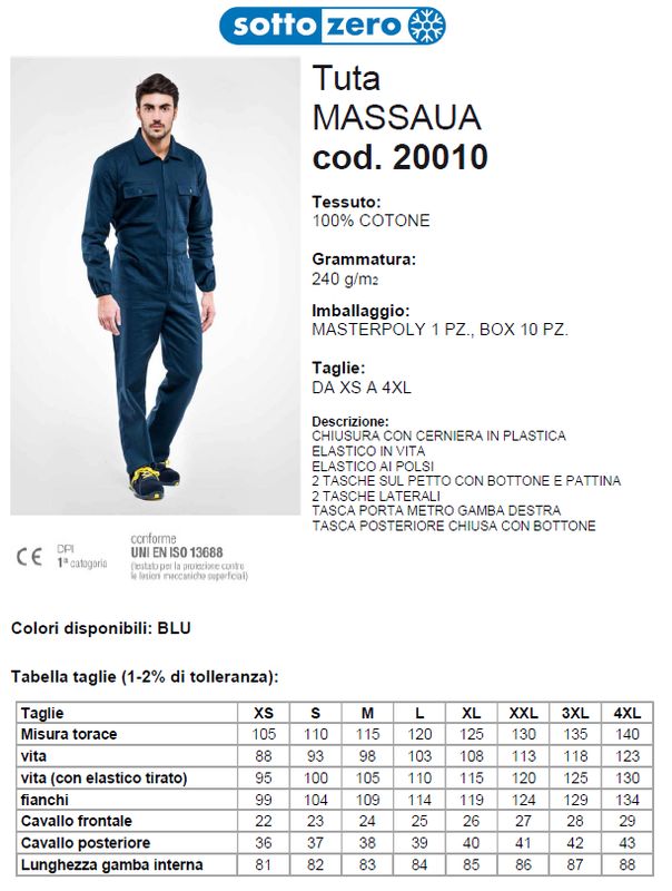 Tuta Cotone Massaua Blu Tuta Cotone Massaua Blu