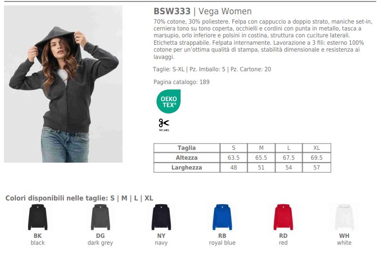 Felpa Vega Donna Zip Intera C/Cappuccio Black Spider Felpa Vega Donna Zip Intera C/Cappuccio Black Spider