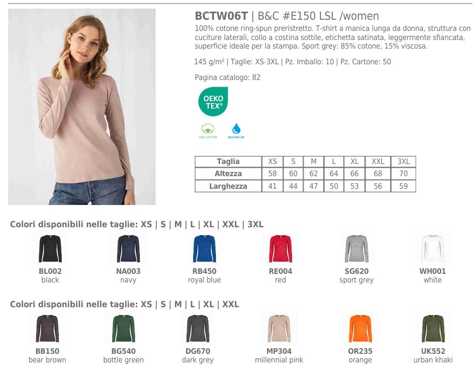 T-shirt Donna Girocollo Manica Lunga B&C T-shirt Donna Girocollo Manica Lunga B&C