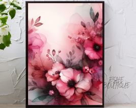 PINK FLOWER WALL ART WITH BLACK PICTURE FRAME