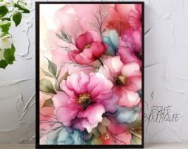 PINK FLOWER WALL ART WITH BLACK FRAME