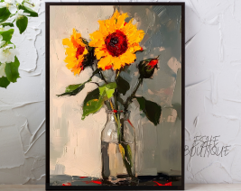 OIL PAINTING FLOWER WALL ART WITH BLACK FRAME
