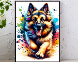 8x10 WATERCOLOR GERMAIN SHEPHERD WALL ART WITH BLACK PICTURE FRAME
