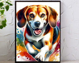 8x10 WATERCOLOR BEAGLE WALL ART WITH BLACK PICTURE FRAME
