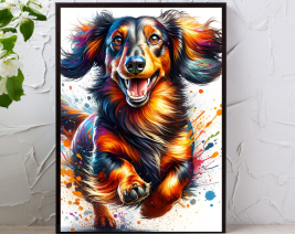 8X10 WATERCOLOR DACHSHUND WALL ART WITH BLACK PICTURE FRAME