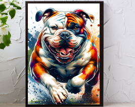 8x10 WATERCOLOR BULLDOG WALL ART WITH BLACK PICTURE FRAME