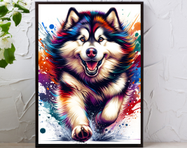 8X10 WATERCOLOR ALASKAN MALAMUTE WALL ART WITH BLACK PICTURE FRAME