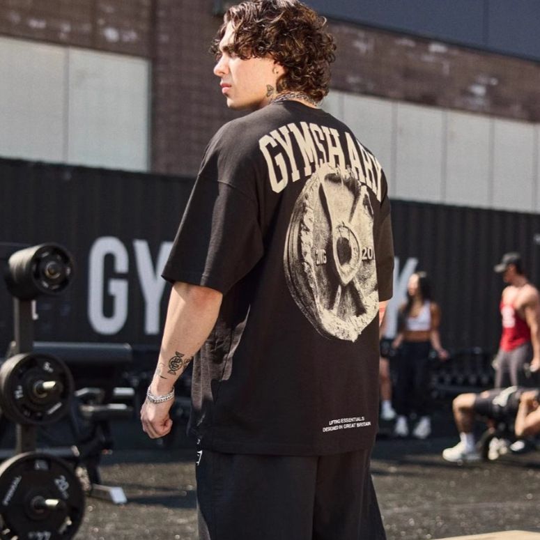 Men&#39;s Sports T-shirt Shark American Fashion Brand Dumbbell Explosions Sports Fitness 305 Grams Of Pure Cotton T