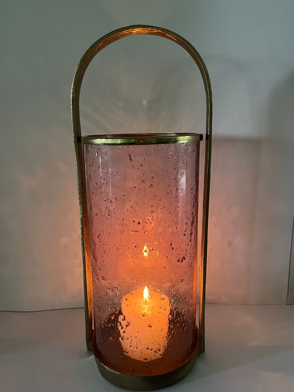 Windlicht Glas Samtpink/Gold