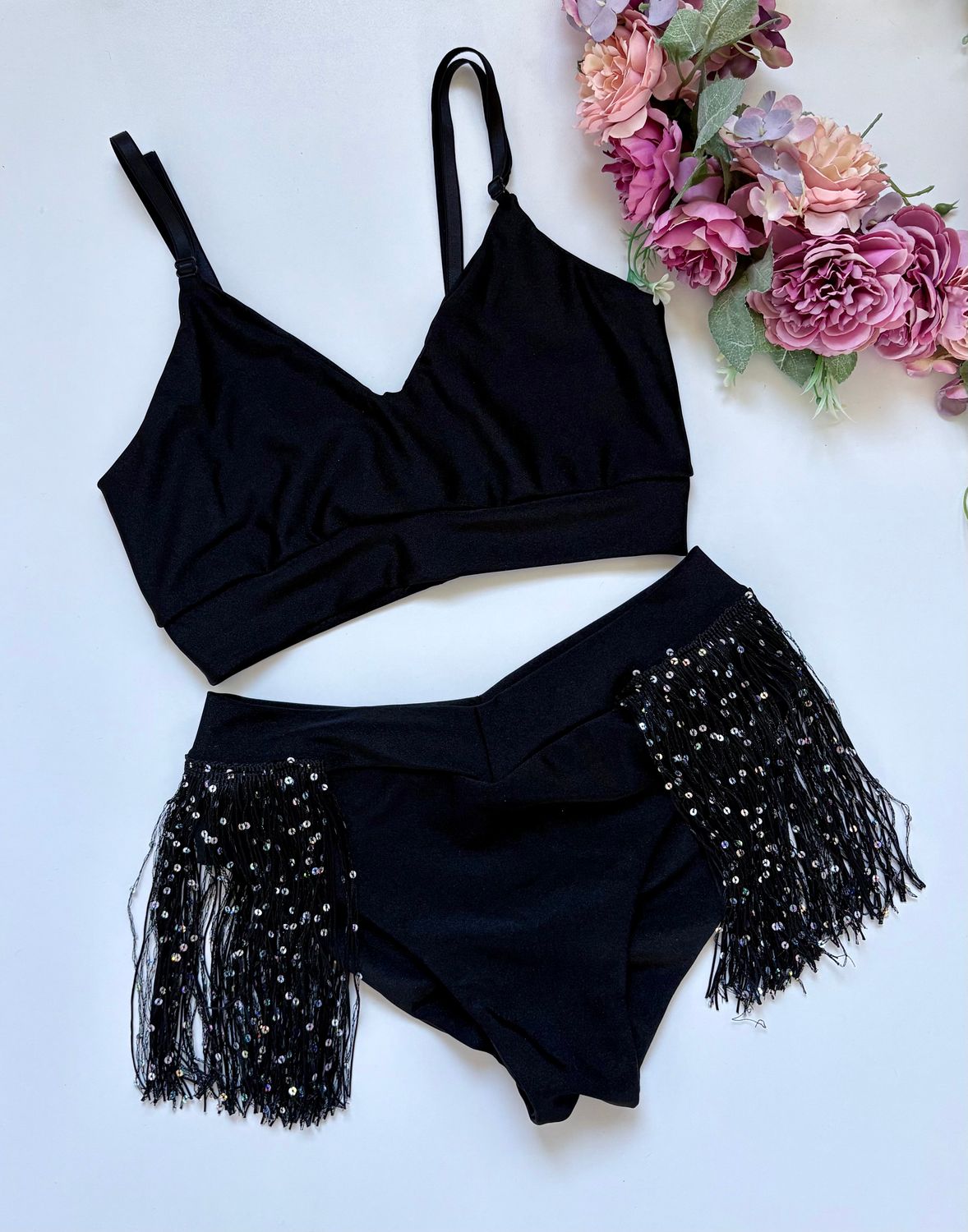 Komplet- komplet Lanife czarny z frędzelkami