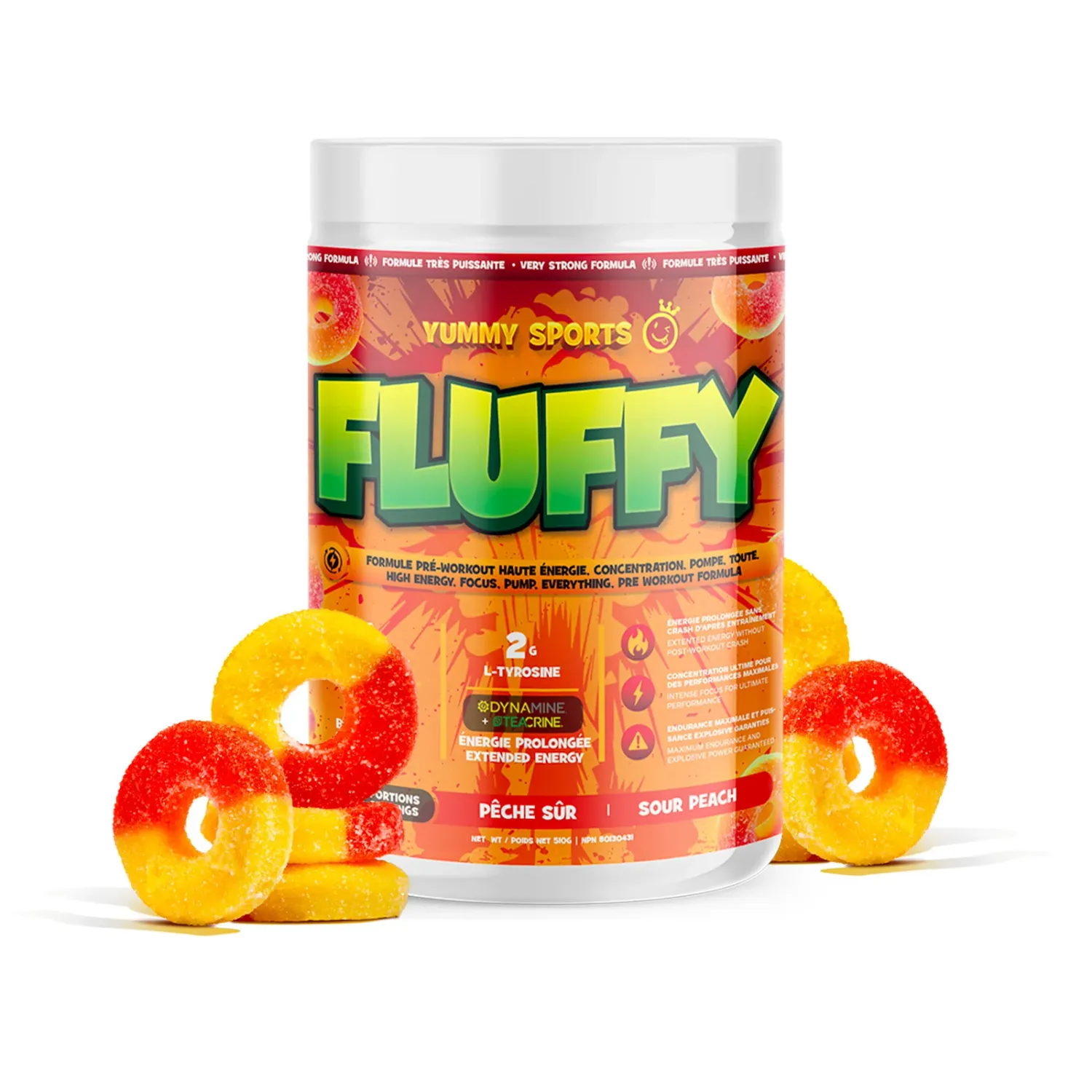 YUMMY SPORTS - FLUFFY - 30 PORTIONS, Fragrance: PÊCHE SÛRE