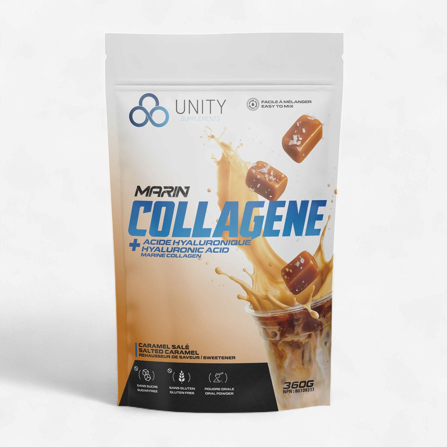 UNITY - COLLAGÈNE MARIN - 360G, Fragrance: CARAMEL SALÉ