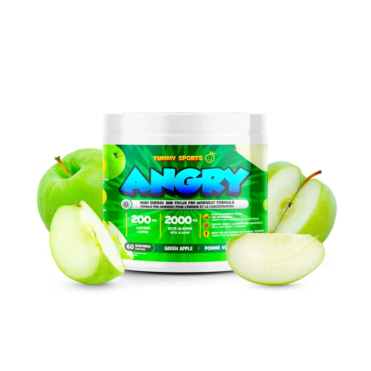 YUMMY SPORTS - ANGRY - 60 PORTIONS, Fragrance: POMME VERTE