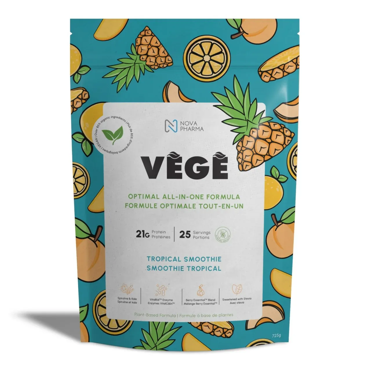 NOVA PHARMA - PROTÉINE VÉGÉ 2.0 - 25 PORTIONS, Fragrance: SMOOTHIE TROPICAL