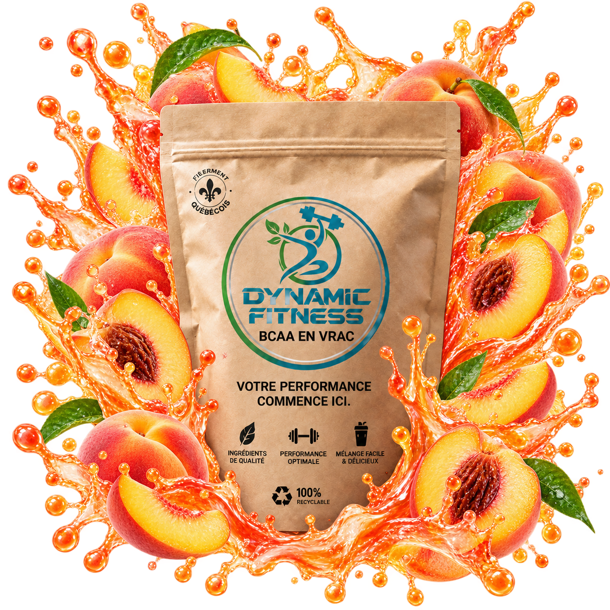 DYNAMIC FITNESS - VRAC BCAA + ÉLECTROLYTES - 100G, Fragrance: PÊCHE