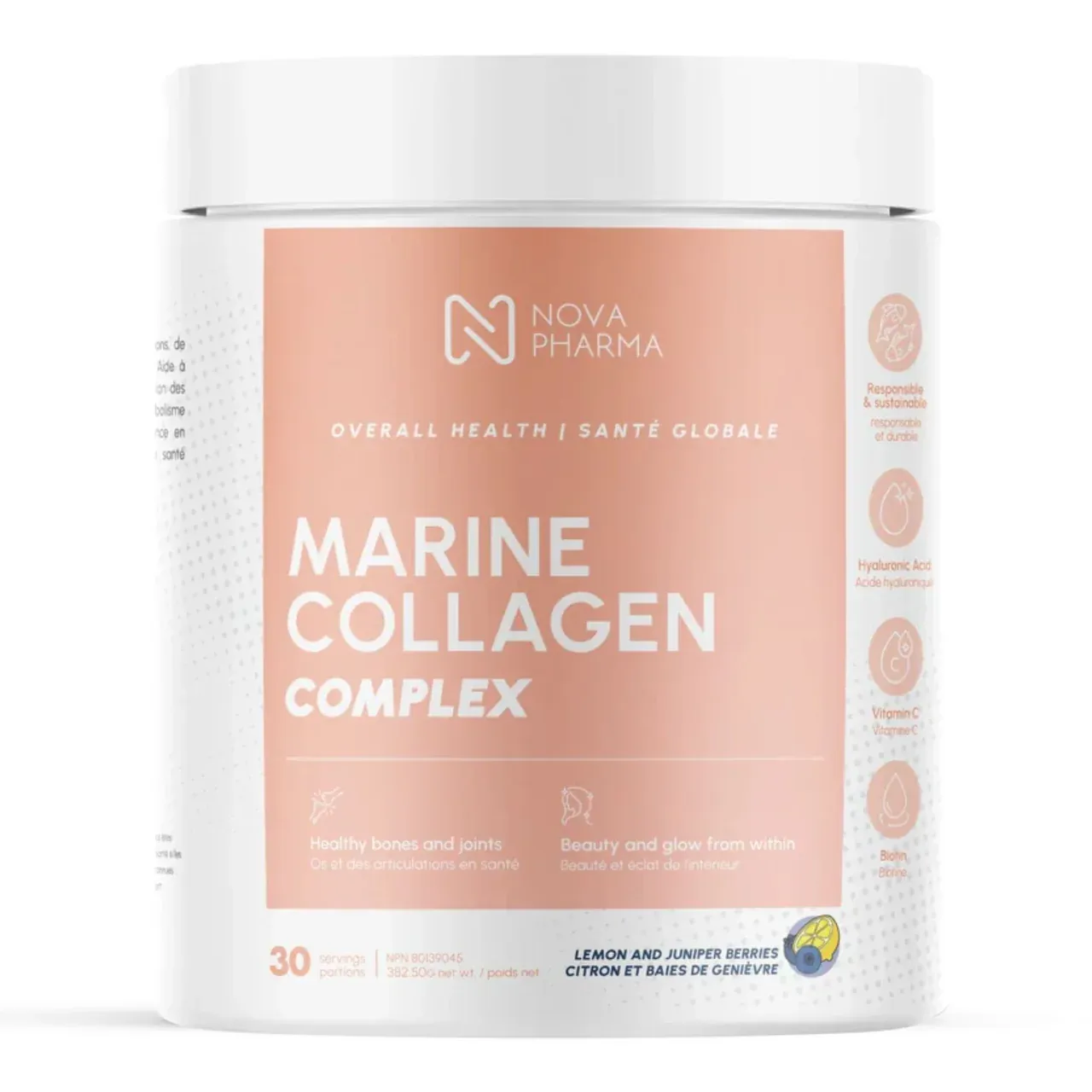 NOVA PHARMA - COLLAGÈNE MARIN - 30 PORTIONS, Fragrance: CITRON ET BAIES DE GENIÈVRE