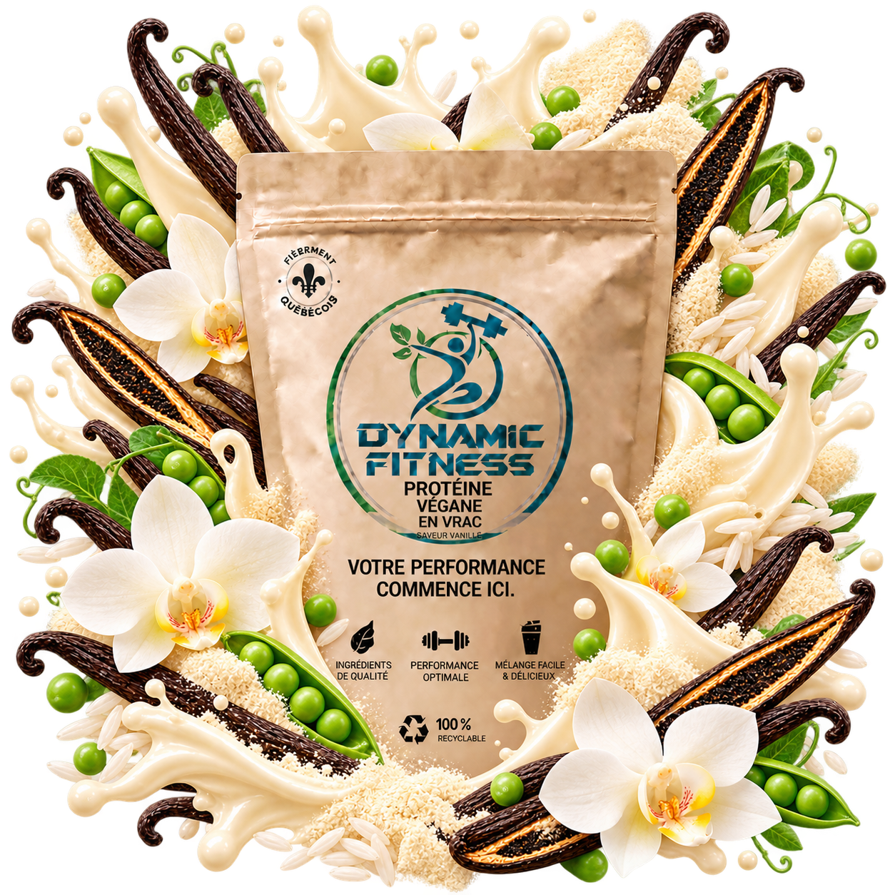 DYNAMIC FITNESS - VRAC PROTÉINE VÉGÉTALE - 1LBS, Fragrance: VANILLE