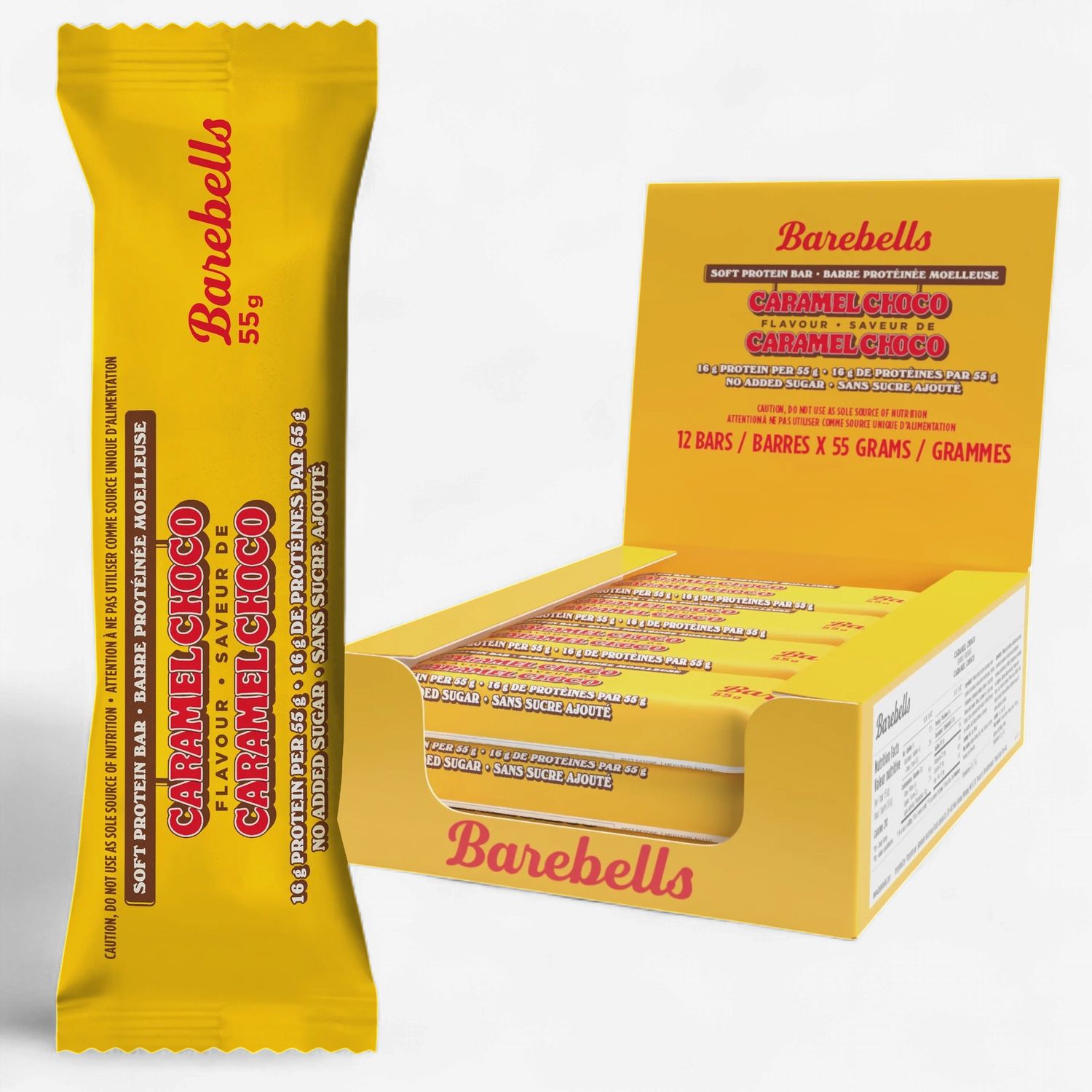 BAREBELLS - BARRE PROTÉINÉE MOELLEUSE - 55G, Fragrance: CARAMEL ET CHOCOLAT